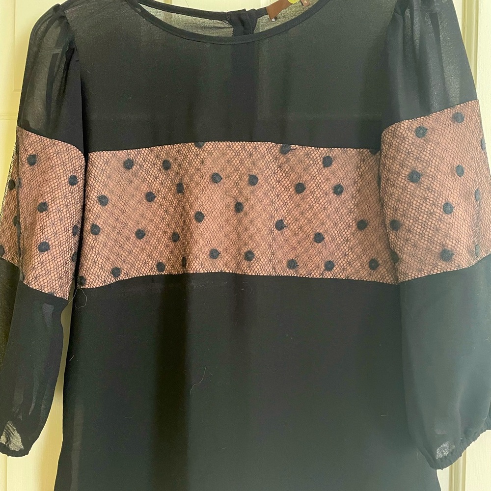 Eva Franco black blouse with dotted nude inset